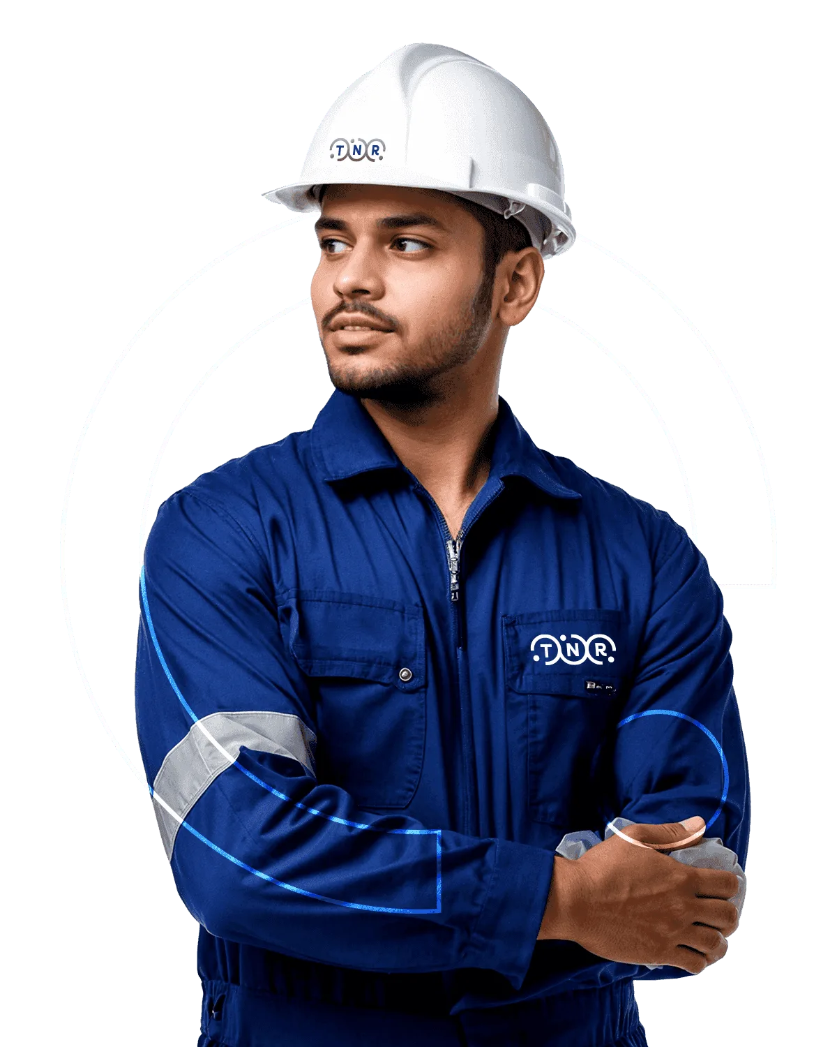 TNR worker in branded uniform and safety helmet